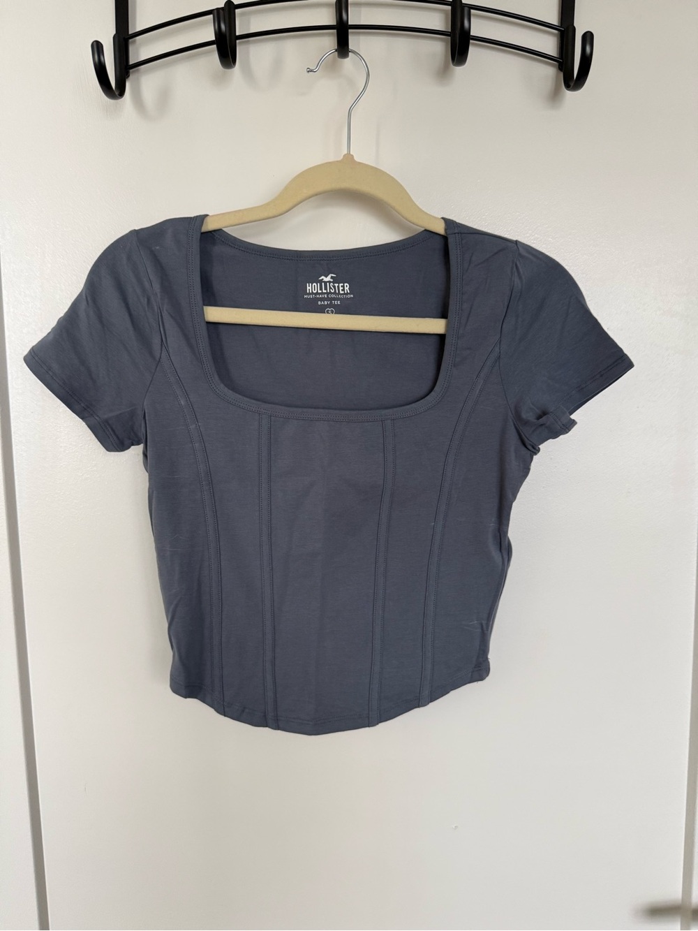 Hollister Women's Square Neck Baby Tee - Blue